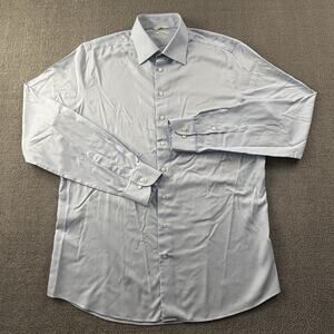 Suit Supply Shirt Adult Size 43L 17L Blue Button Up Traveller Long Sleeve Luxury